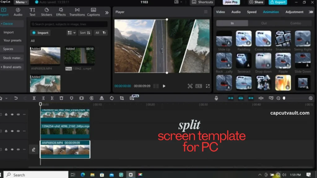 Split screen template of capcut.